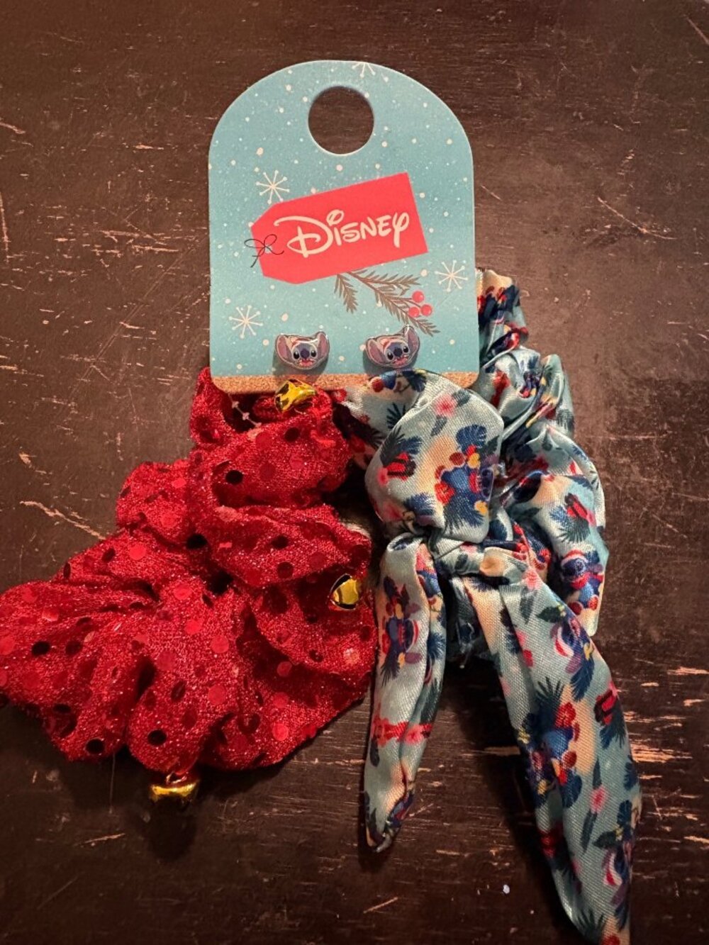 Disney Stitch Christmas Holiday Scrunchie & Earring Stud Set Hair Accessories
